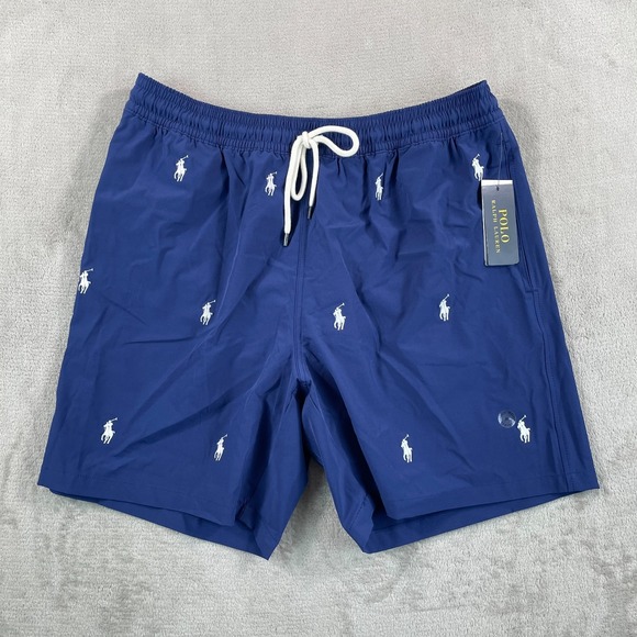 Polo Ralph Lauren All-Over Polo Pony Traveller Swim Shorts Men XL Navy NWT‎ $165